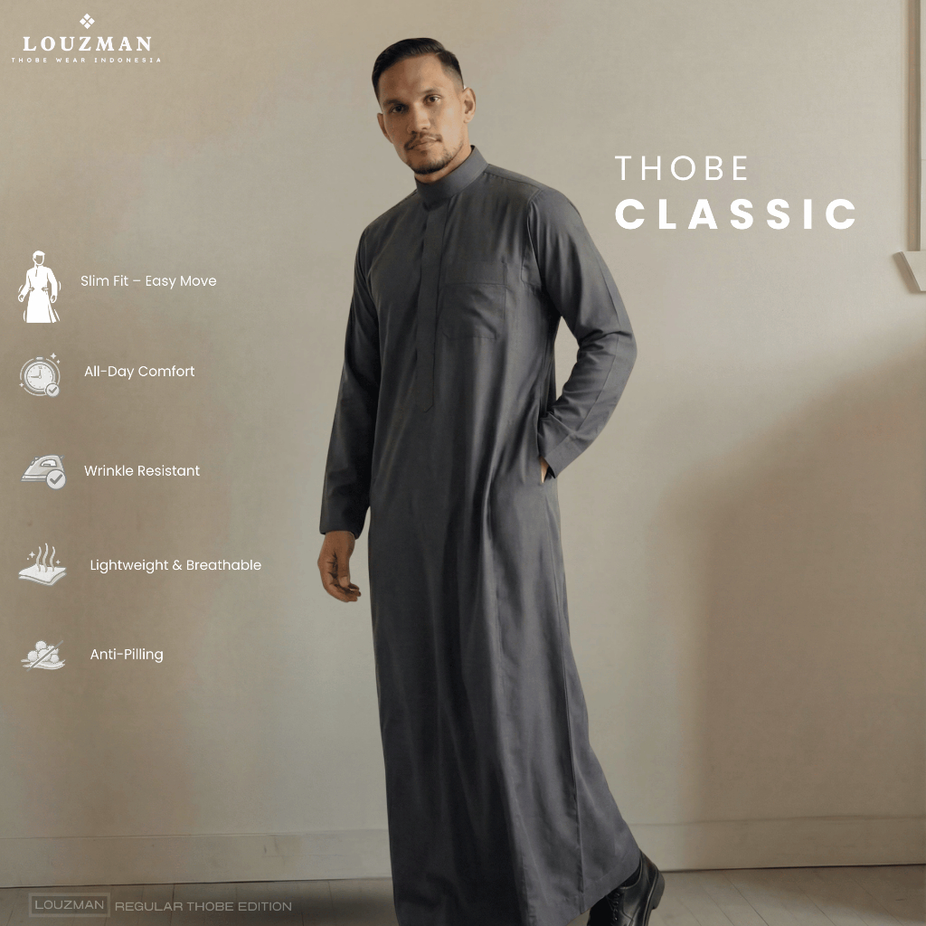 Louzman Thobe Classic / Tub / Gamis / Jubah Slimfit Dewasa