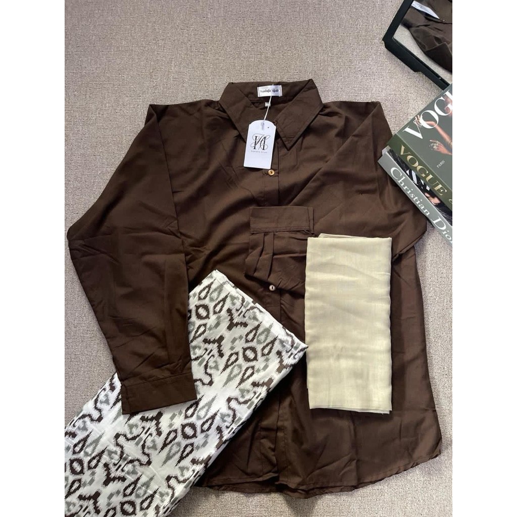 SETELAN BAJU SANTRI WANITA 3in1  ( baju + kerudung + sarung batik) NYAMAN DAN SOPAN