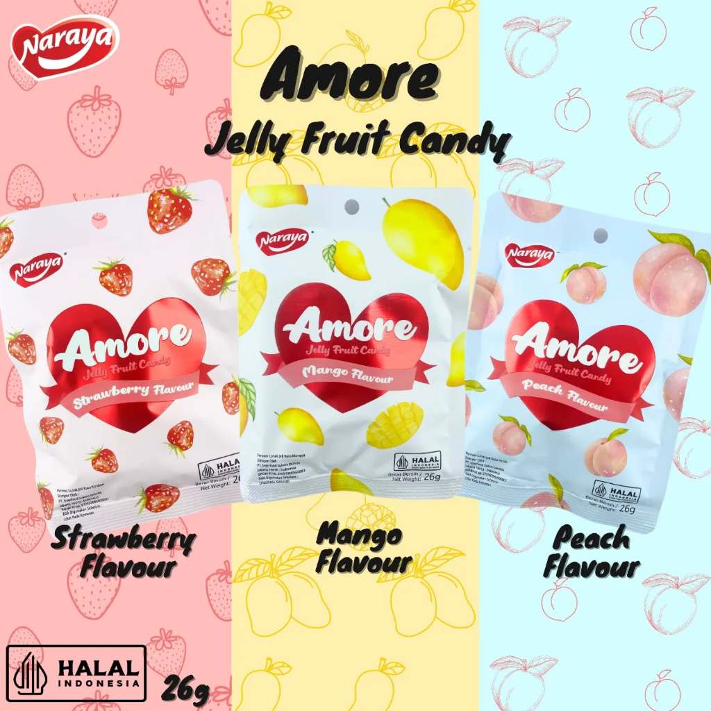 Naraya Amore Fruit Candy Permen Jelly Strawberry Mango Candy Peach Jelly