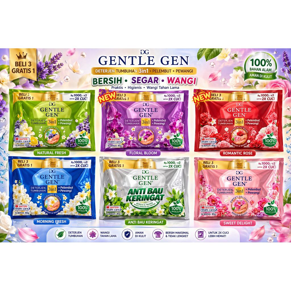 Gentle Gen Detergen Cair 16 Sachet Free Piring