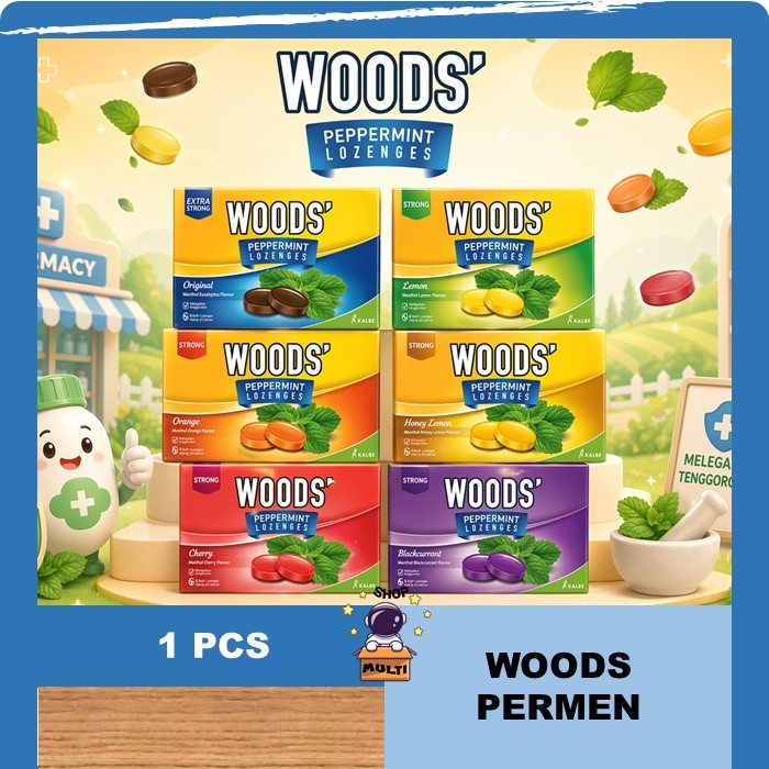 1 SACHET PERMEN WOODS PEPPERMINT LOZENGES ISI 6 PERMEN WOOD BATUK WOODS LOZENGES CANDY