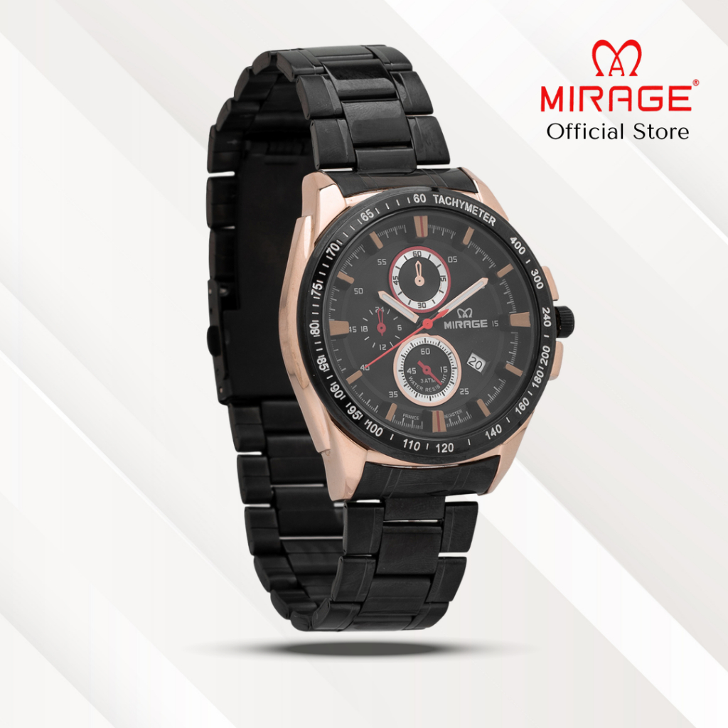 Mirage Jam Tangan Pria Analog 7614 M Black Rose Gold Original Stainless