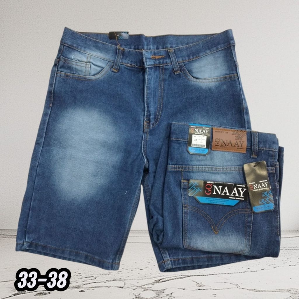 Celana Pendek Jeans Pria GREZ BOSS Polos Tidak Sobek Tanpa Karet Ukuran 33 - 38 Bahan Denim Halus Bi