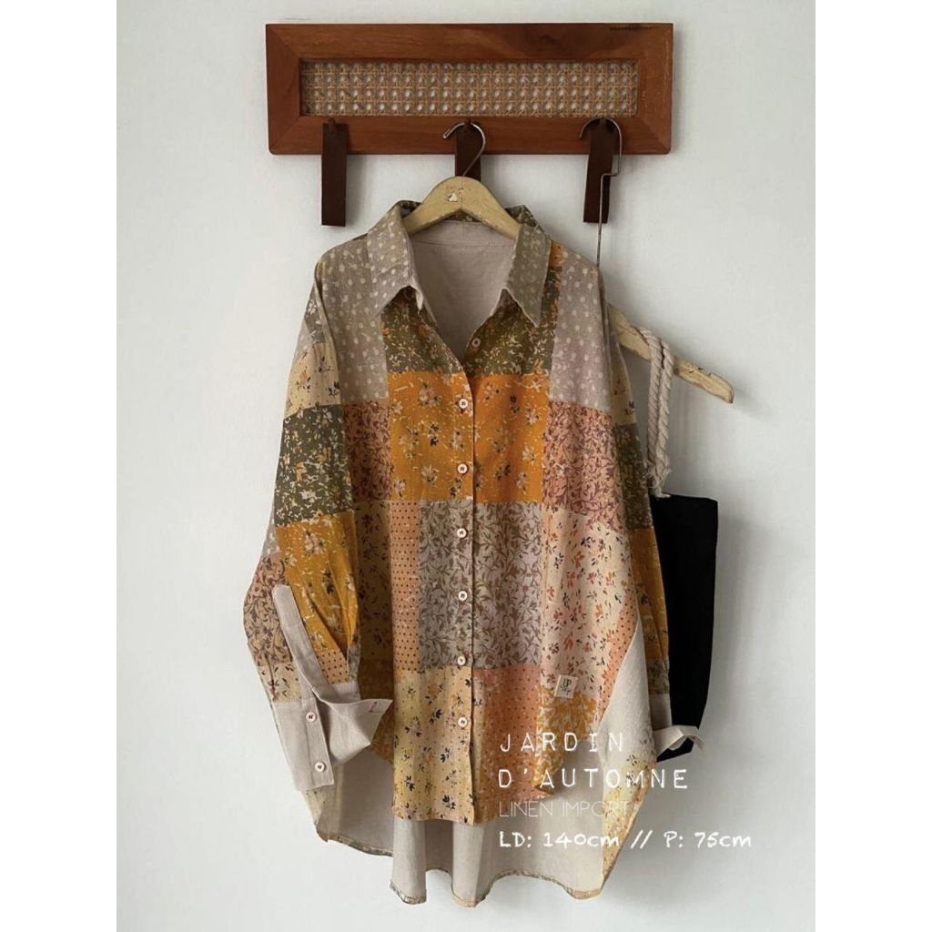 Blouse kemeja wanita katun linen motif oversize jumbo