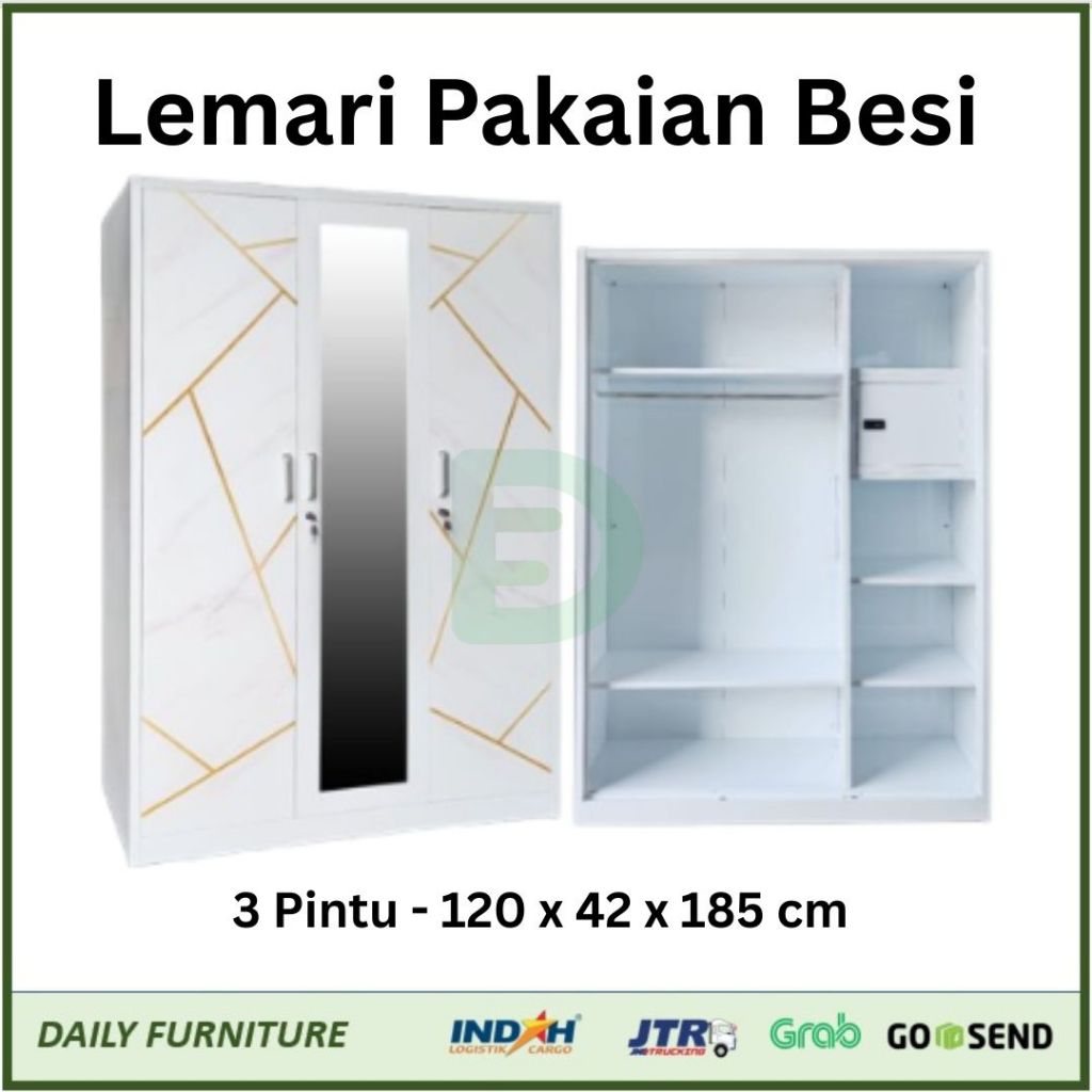 Lemari Pakaian Besi 3 Pintu Swing 3 Pintu Slide Kaca Anti Jamur Anti Rayap