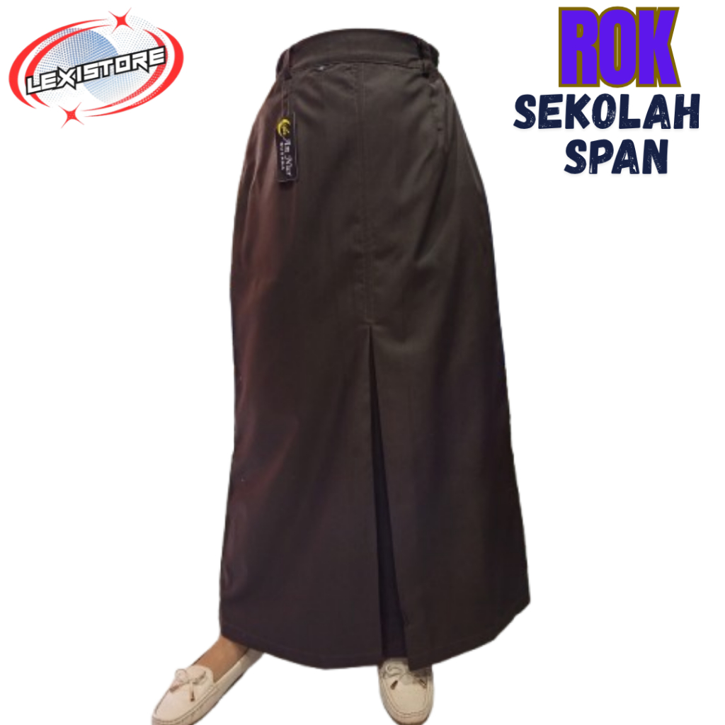 Rok Sekolah Span Hitam Polos Panjang Dengan Resleting Depan Dan Saku Samping