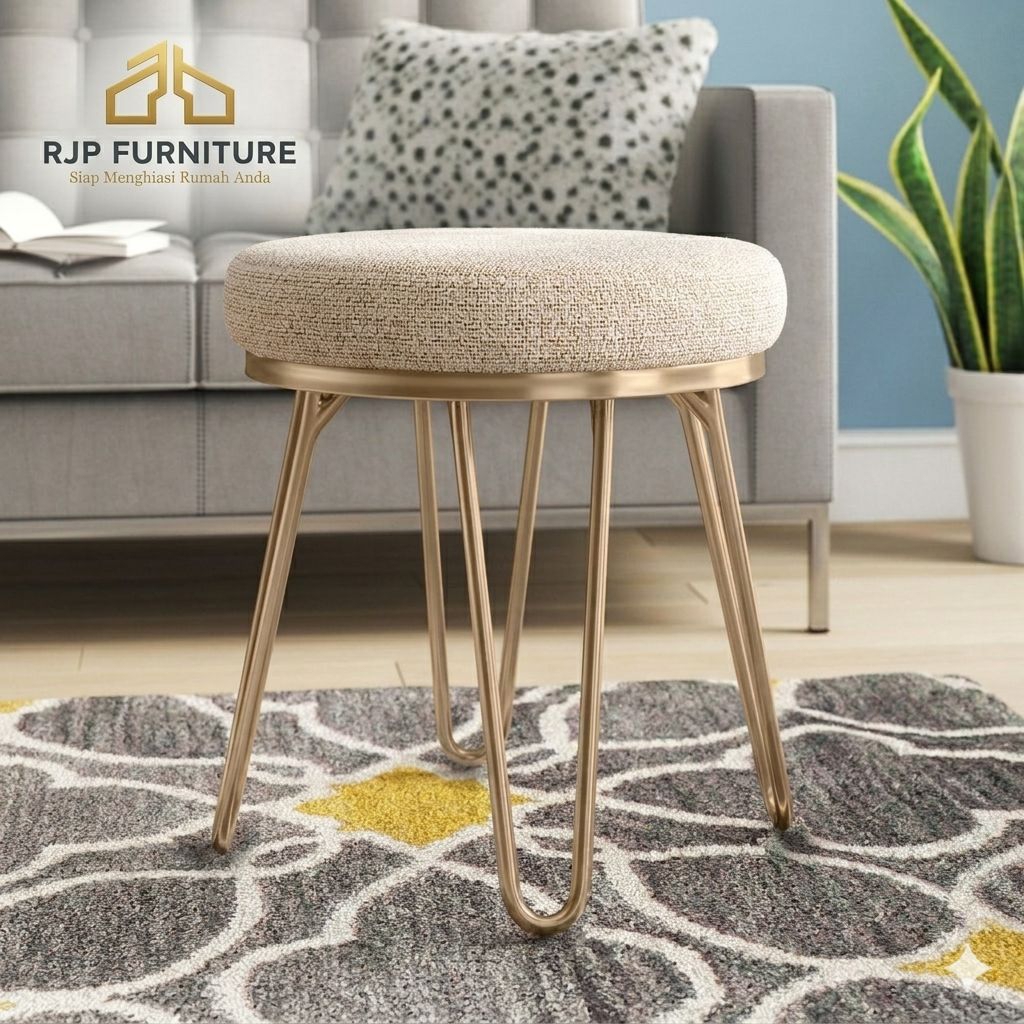 RJP FURNITURE Kursi Stool Bulat Minimalis Modern - Bangku Vanity Rias Aesthetic Kaki Besi Scandinavi