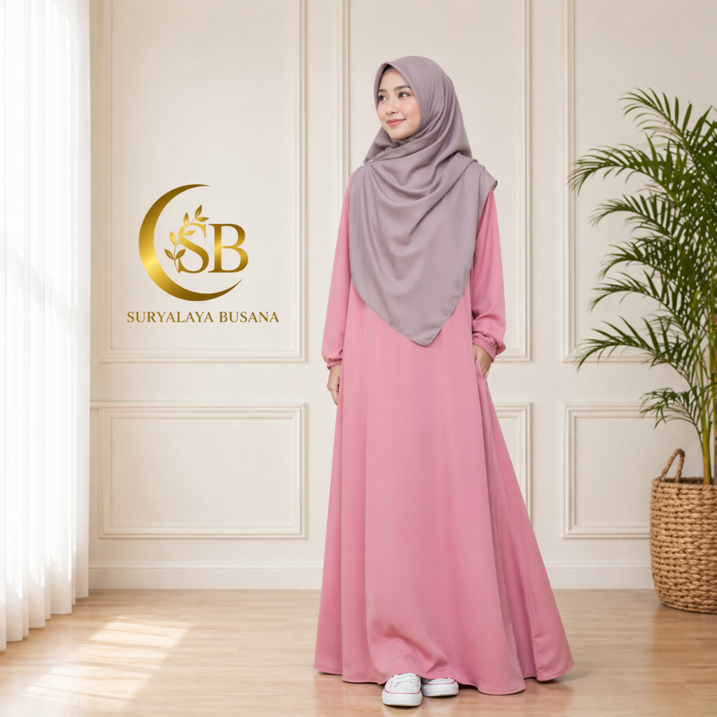 Gamis Lengan Karet Polos Elegan – Gamis Grosir Cibaduyut Original