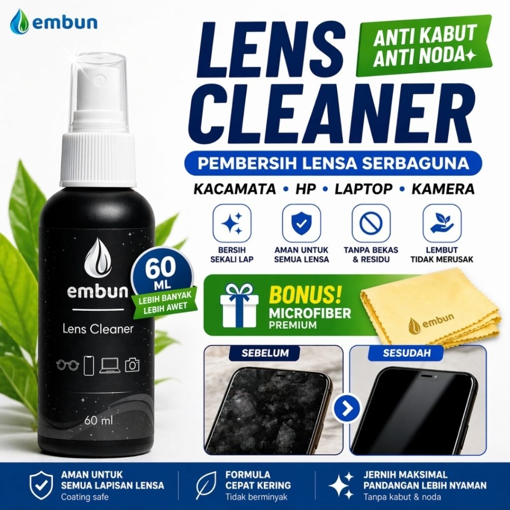EMBUN Lens Cleaner 60ml + Microfiber | Pembersih Layar HP Laptop Kacamata Kamera Anti Noda