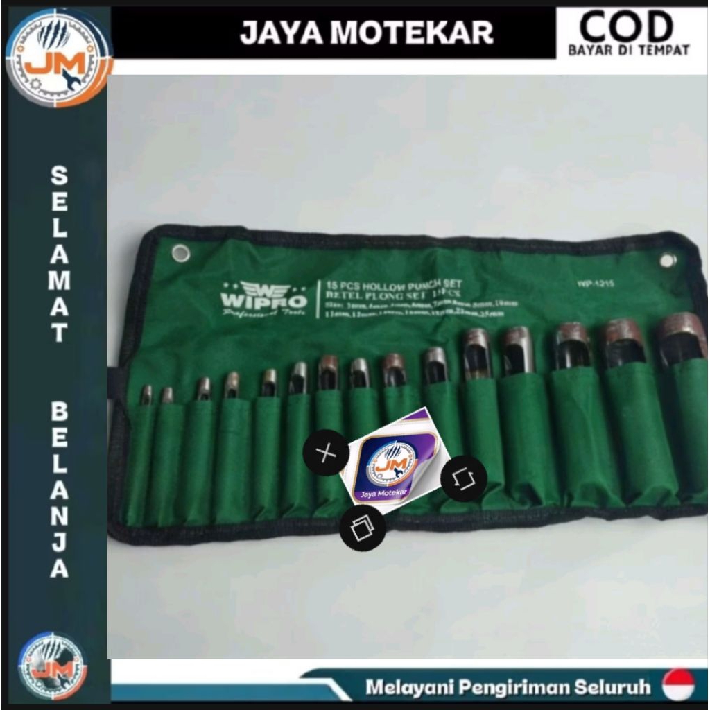 Betel Plong Set 15 Pcs Wipro | Hollow Punch Set Pembolong Gasket Kulit Karet