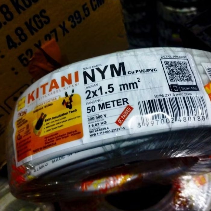 kabel NYM KITANI 2 × 1.5 PANJANG 50 METER