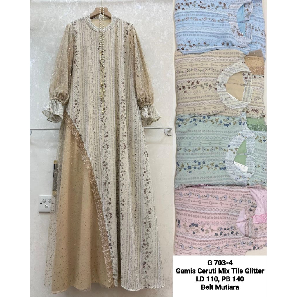 gamis ceruti mix Tile Gliter Belt mutiara