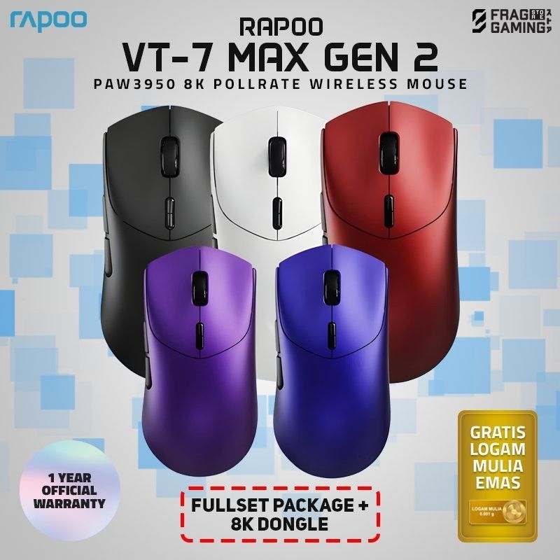 Rapoo VT7/VT-7 MAX Wireless Mouse Gaming 8K Polling Rate Paw-3950 Lightweight