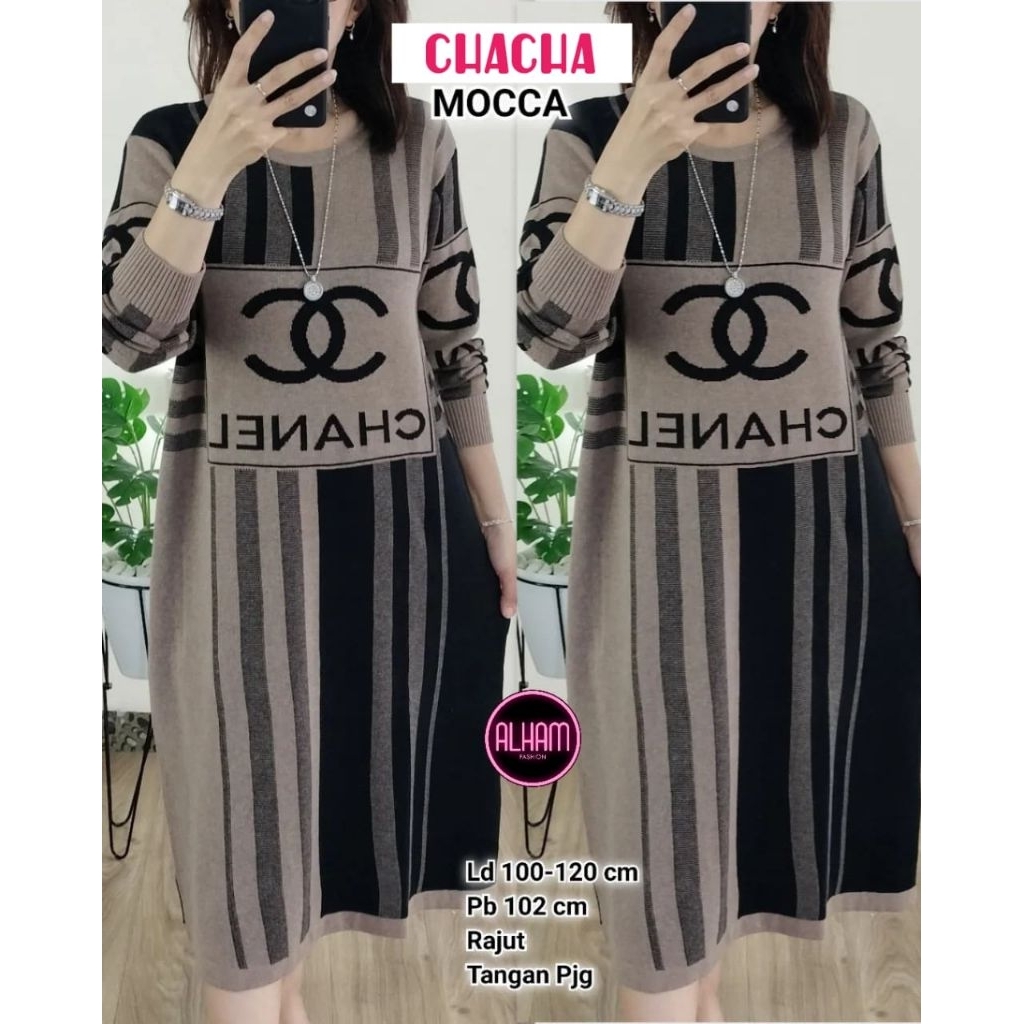 ATASAN LONG TUNIK JUMBO/CHACHA/BLOUSE LONG TUNIK WANITA RAJUT HQ JUMBO LD 120 CM FIT XXL