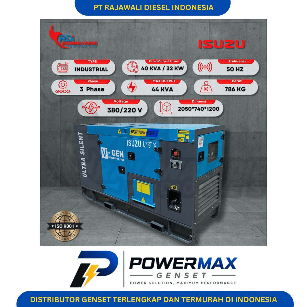Genset Isuzu 40 KVA Ultra Silent Type Bahan Bakar Diesel 3 Phase 380V Harga Bisa Di Negosiasikan