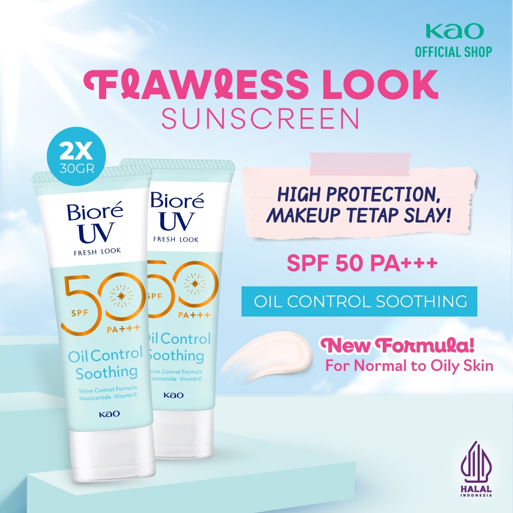 Biore UV Fresh Look Sunscreen Oil Control Soothing SPF 50 PA +++ 30 gr Sunscreen Wajah Twinpack