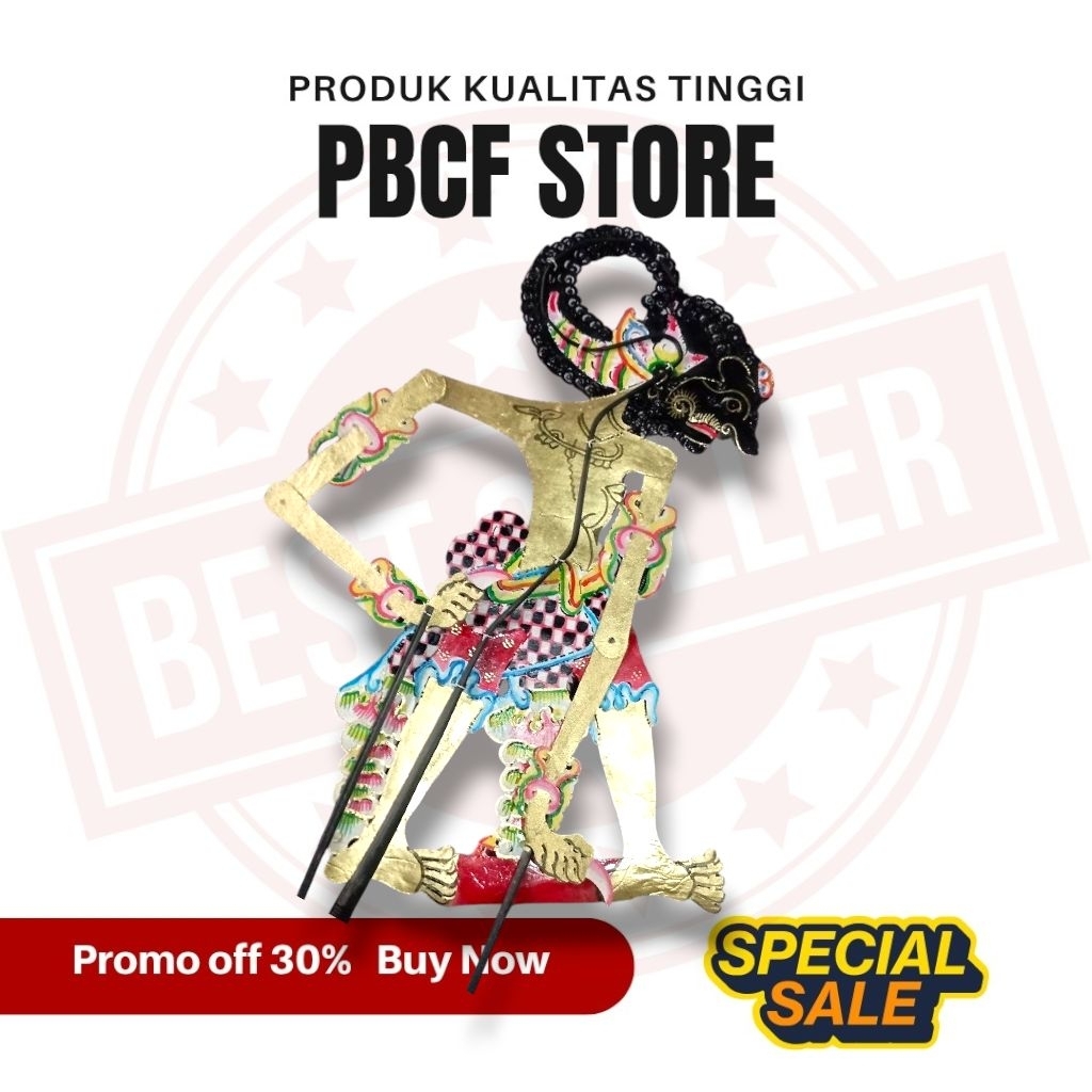 PBCF STORE Wayang Kulit ASLI Werkudara/Werkudoro Wayang Kulit sapi ASLI Standar Dalang