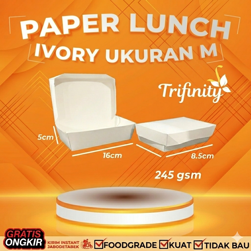 [PUTIH] Paper Lunch Box Polos Ivory Full Laminasi Size M/L | Kotak Makan Kertas Take Away Polos Isi 