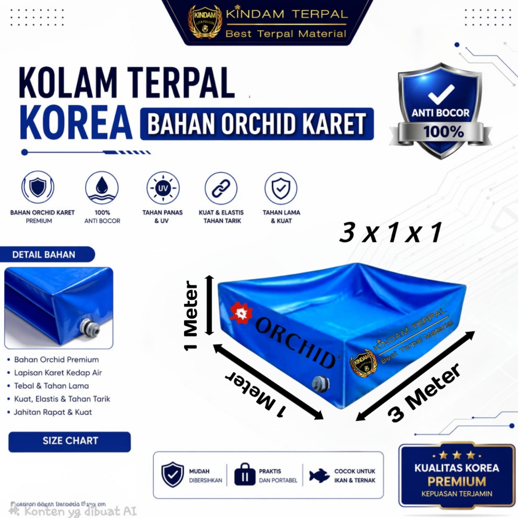 KOLAM TERPAL ORCHID 3x1x1 SEMI KARET | KOLAM TERPAL IKAN LELE, NILA, GURAME, KOI
