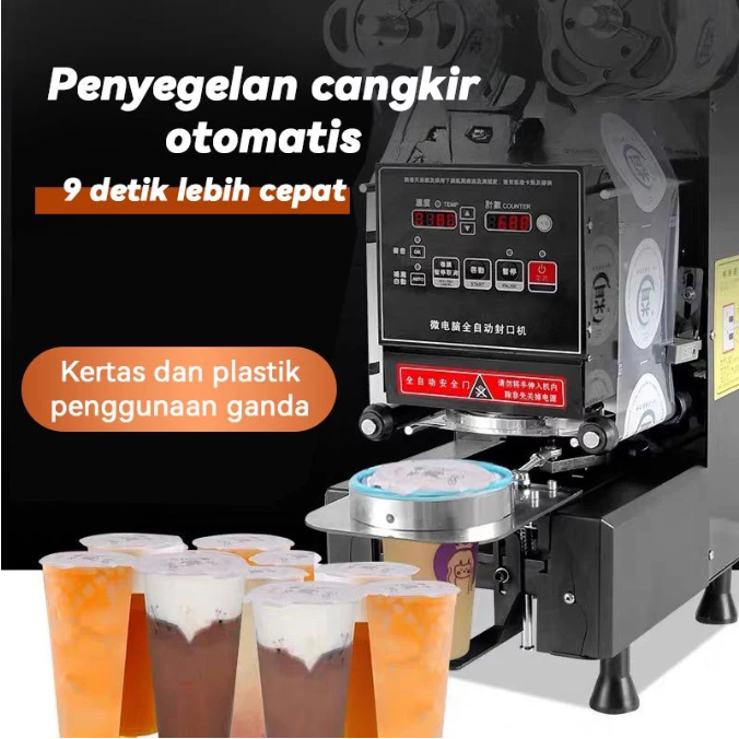 MV Mesin Penyegel Cup Otomatis Komersial untuk Minuman Takeaway Teh Susu Bubur Kedelai Cup Plastik d