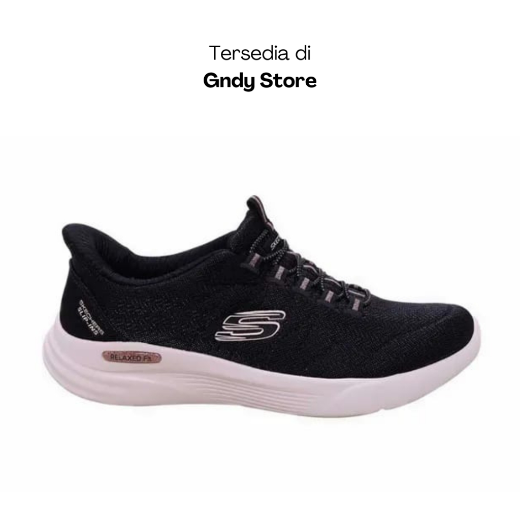 Sepatu Slip On Wanita Skechers Relaxed Fit Sport 150356/BKRG Black Rose Gold Women