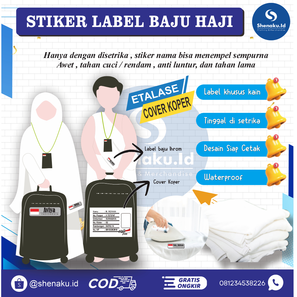 STIKER LABEL COVER KOPER HAJI UMROH // label identitas koper haji umroh // TINTA PUTIH PEKAT