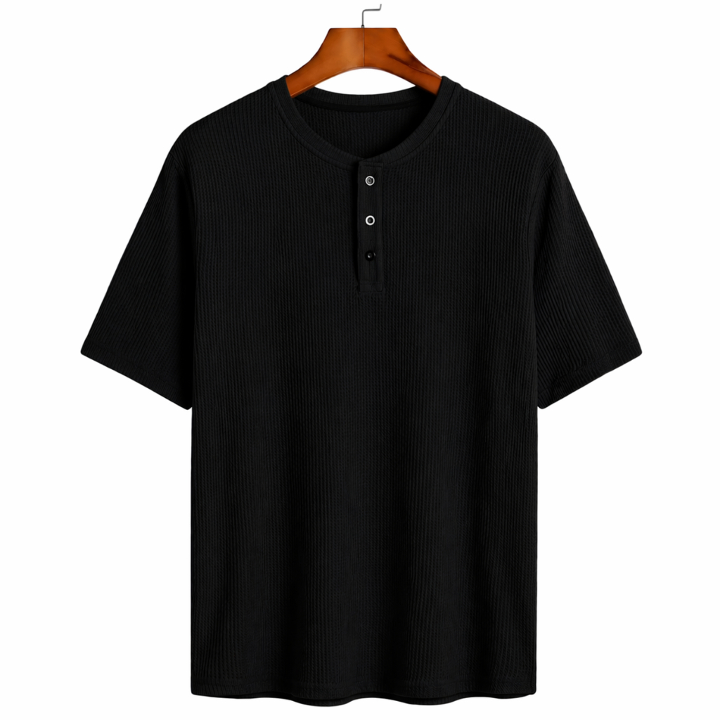 Knit Waffle Premium Lengan Pendek Kombinasi Kancing 3 | Kaos Waffle Premium Lengan Pendek Unisex Pri