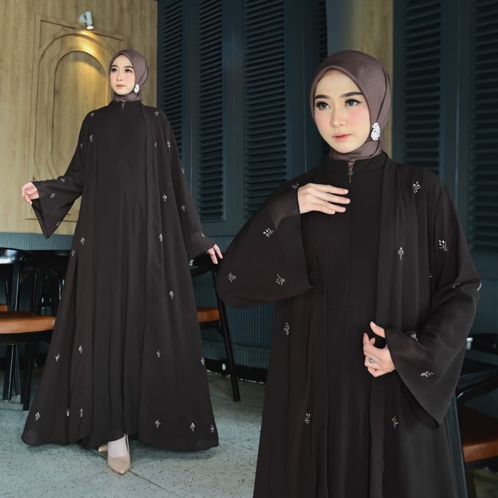 Dress Gamis Mahogany lebaran 2026 Terbaru Abaya Bunga Baju Muslim Wanita Dewasa Simple Elegan Gaun