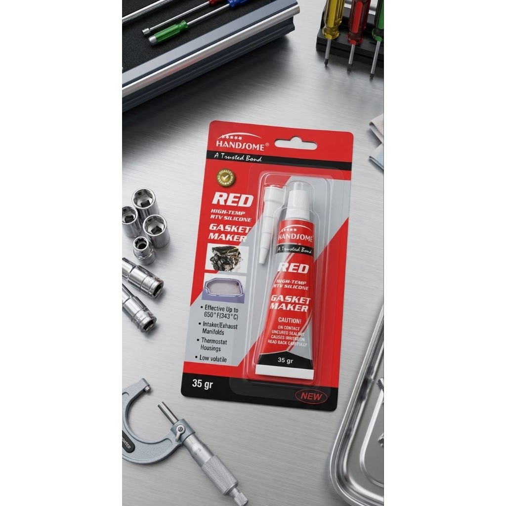 LEM 35GR Lem Paking Red HANDSOME - Tahan Panas Tinggi, Daya Rekat Kuat, Warna Merah