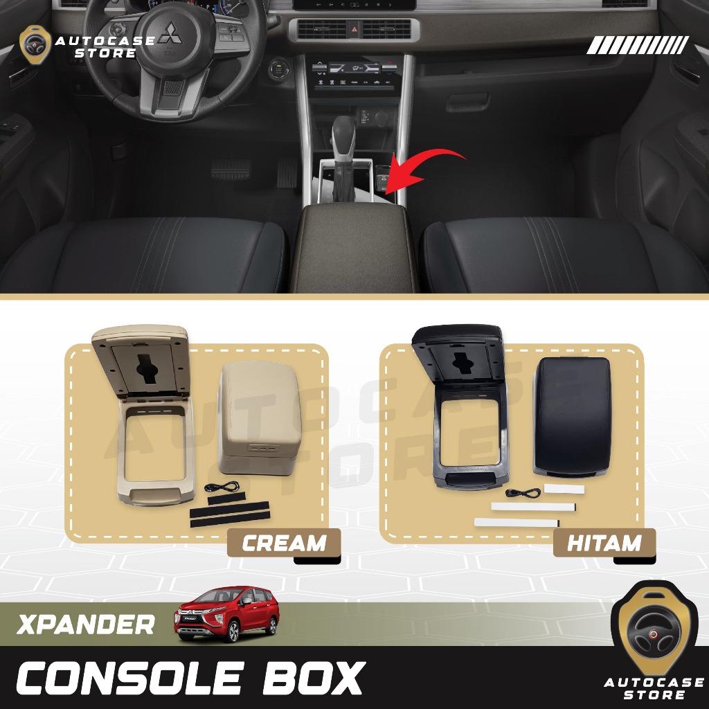 CONSOLE BOX + USB CHARGE MOBIL XPANDER NEW LIVINA 2019 UP CREAM & HITAM