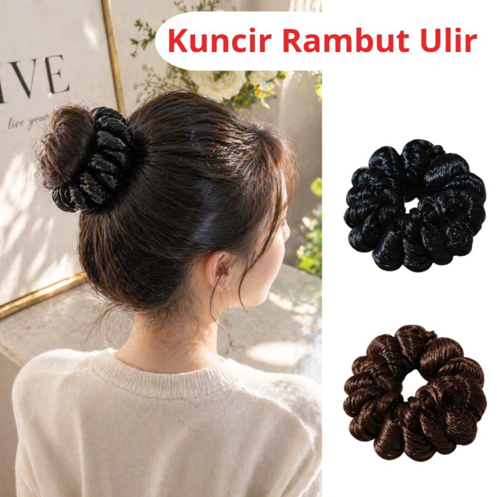 Karet Ikat Ulir Rambut / Scrunchie Rambut Palsu Model Ikal / Kuncir Rambut Palsu