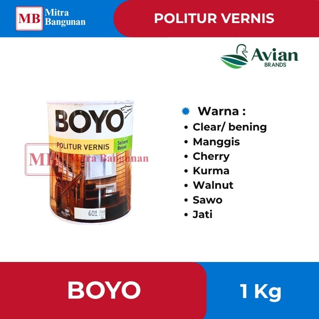 CAT VERNIS KAYU BOYO AVIAN UKURAN 1KG