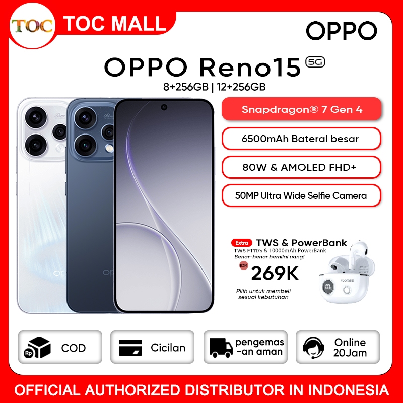 [BARU] OPPO Reno15 5G 8+256GB 12+256GB [3.5x Telephoto Vibe Portrait, 6500mAh Battery , IP69 Water]