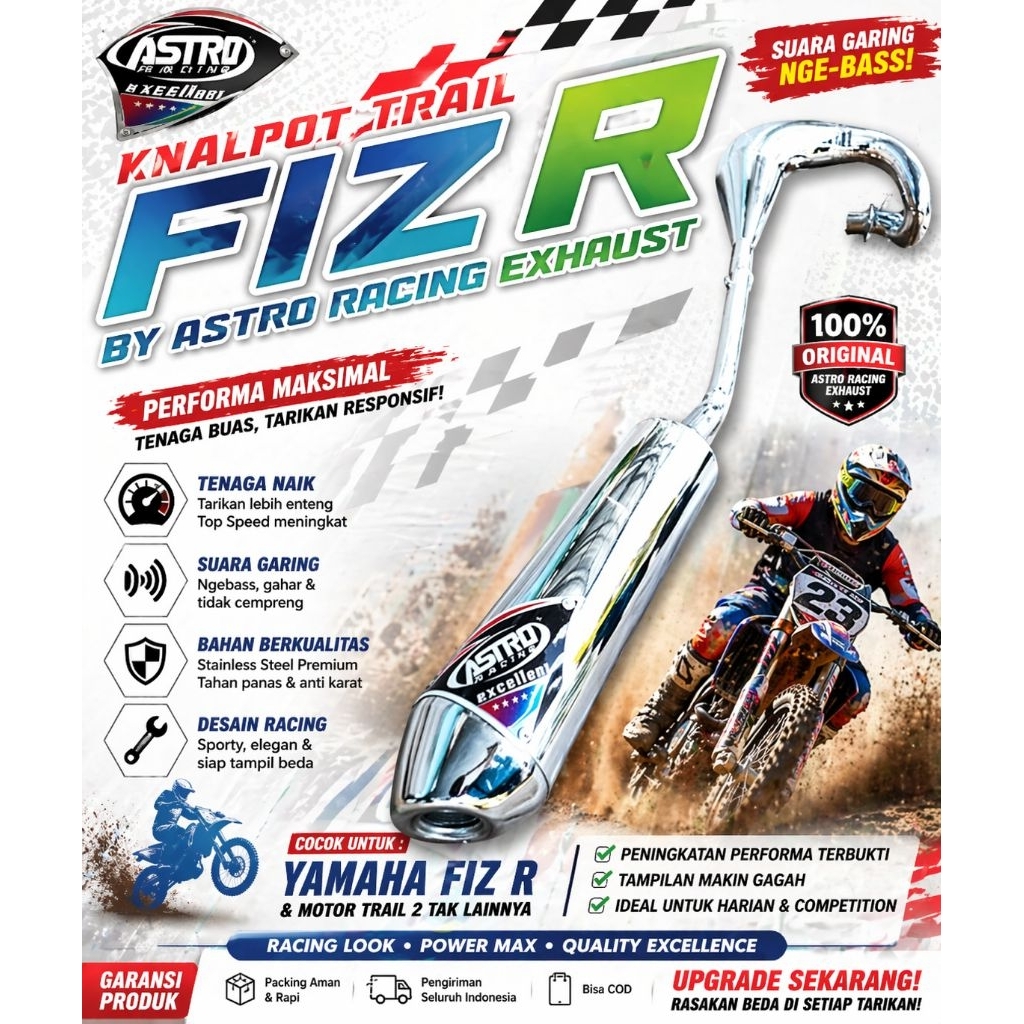 knalpot udang fizR Trail GTX udang lobster atas full chrome PNP Rangka GTX