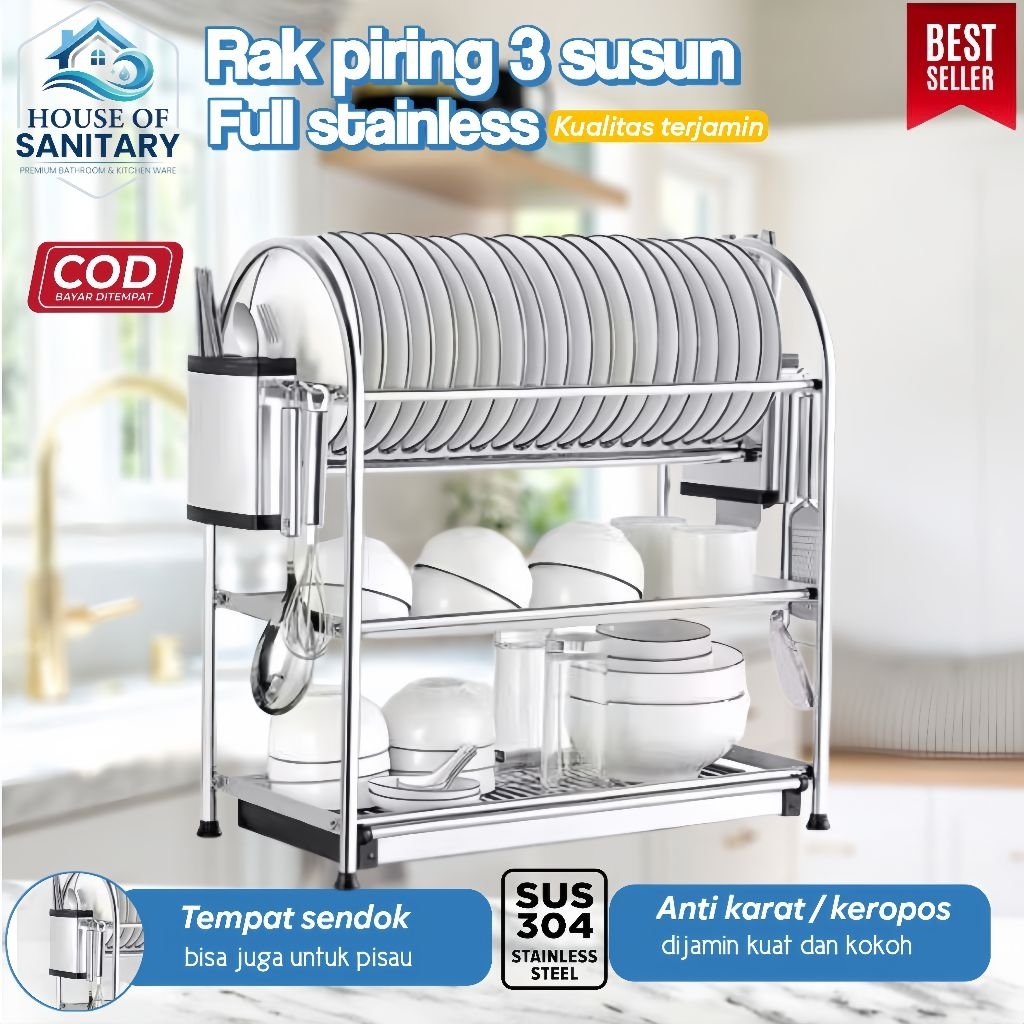 Rak piring 3 susun stainless / Rak piring disk rack stainless 3 susun