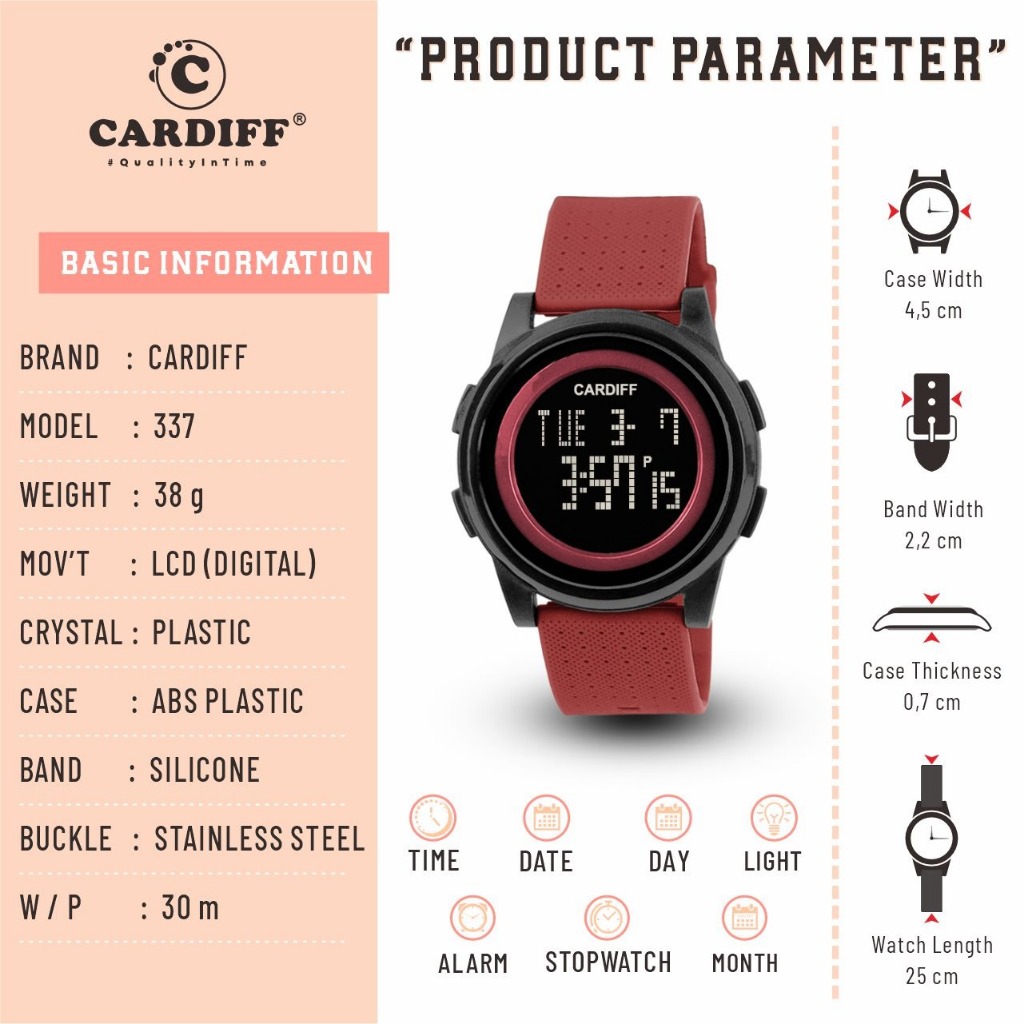 CARDIFF Jam Tangan LCD Karet 337 | Tahan Air | 30meter