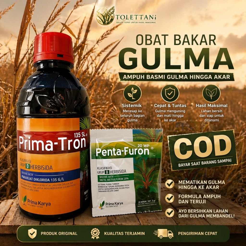 PROMO Racun Rumput Super Murah PRIMA TRON Herbisida Kontak Reaksi Cepat, Gulma Kering Seketika Bayar