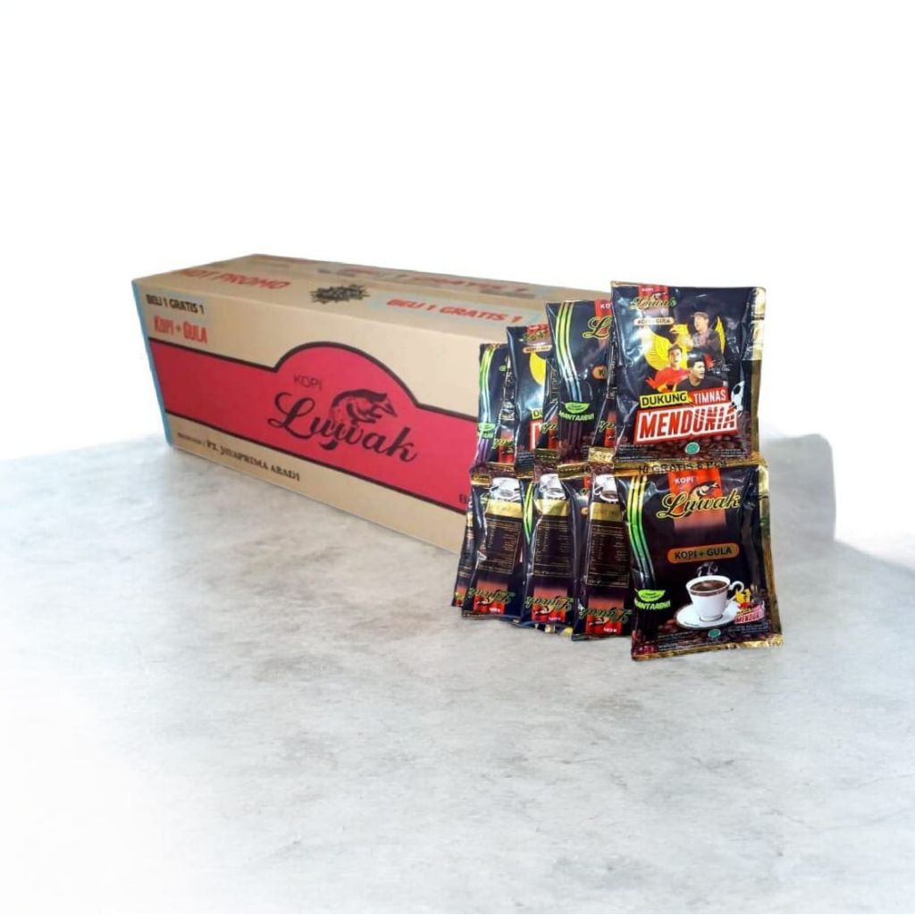 1 DUS KOPI LUWAK HITAM KOPI + GULA RENCENG ISI 200 SACHET ( 20 RENCENG ) X 23 GRAM / KOPI LUWAK / CO