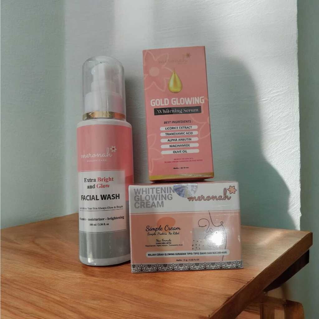Paket Meronah Cream+Sabun Collagen+Serum Gold Glowing Original 100%