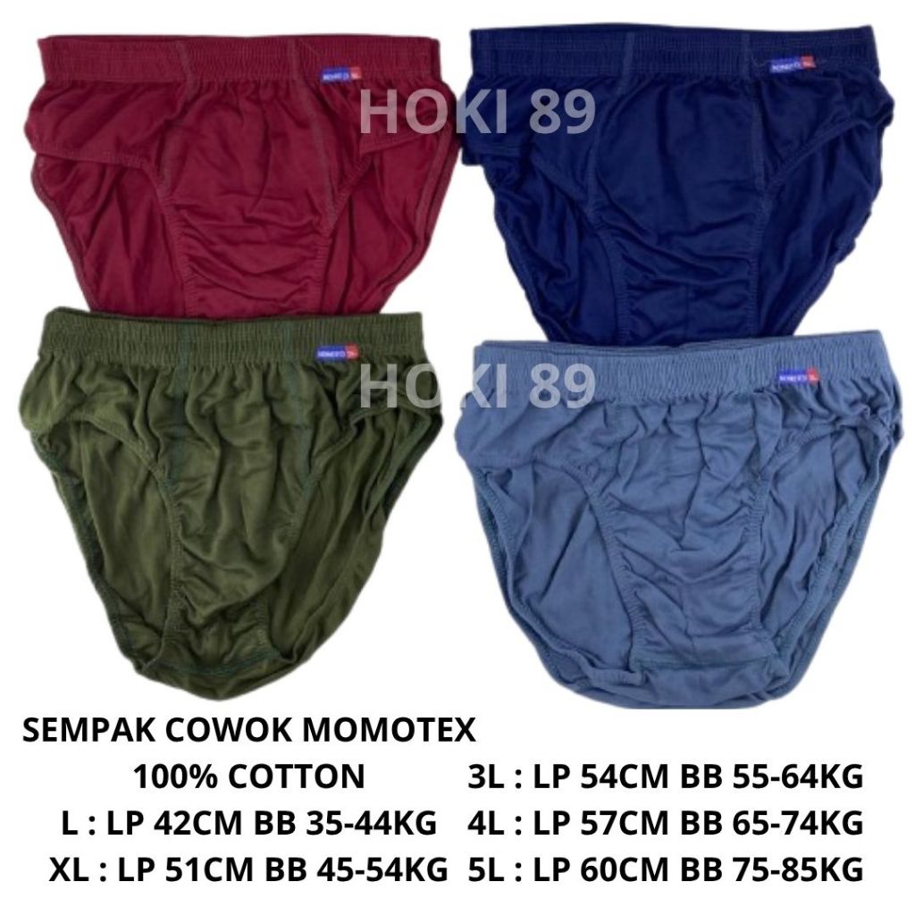 HOKI 89 TERBARU PAKET HEMAT 3 PCS CELANA DALAM PRIA 100% COTTON MERK MOMOTEX SIZE L,XL,3L,4L,5L / SE