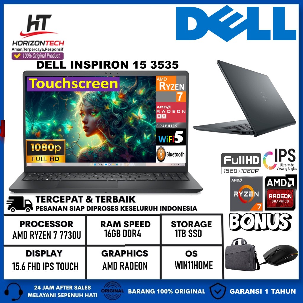 Laptop Dell Inspiron 15 3535 AMD Ryzen 7 7730U 16GB 1TB SSD 15.6 FHD IPS Touchscreen