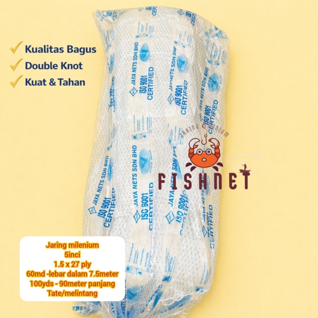 jaring milenium/jaring pintal/jaring ply 5inci 27ply 60md 100yds tate