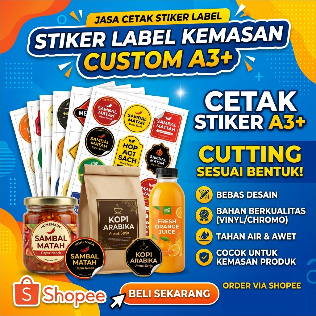 Cetak Stiker custum Label Makanan Custom Bahan Chromo/Bontak stiker label produk stiker custom stike