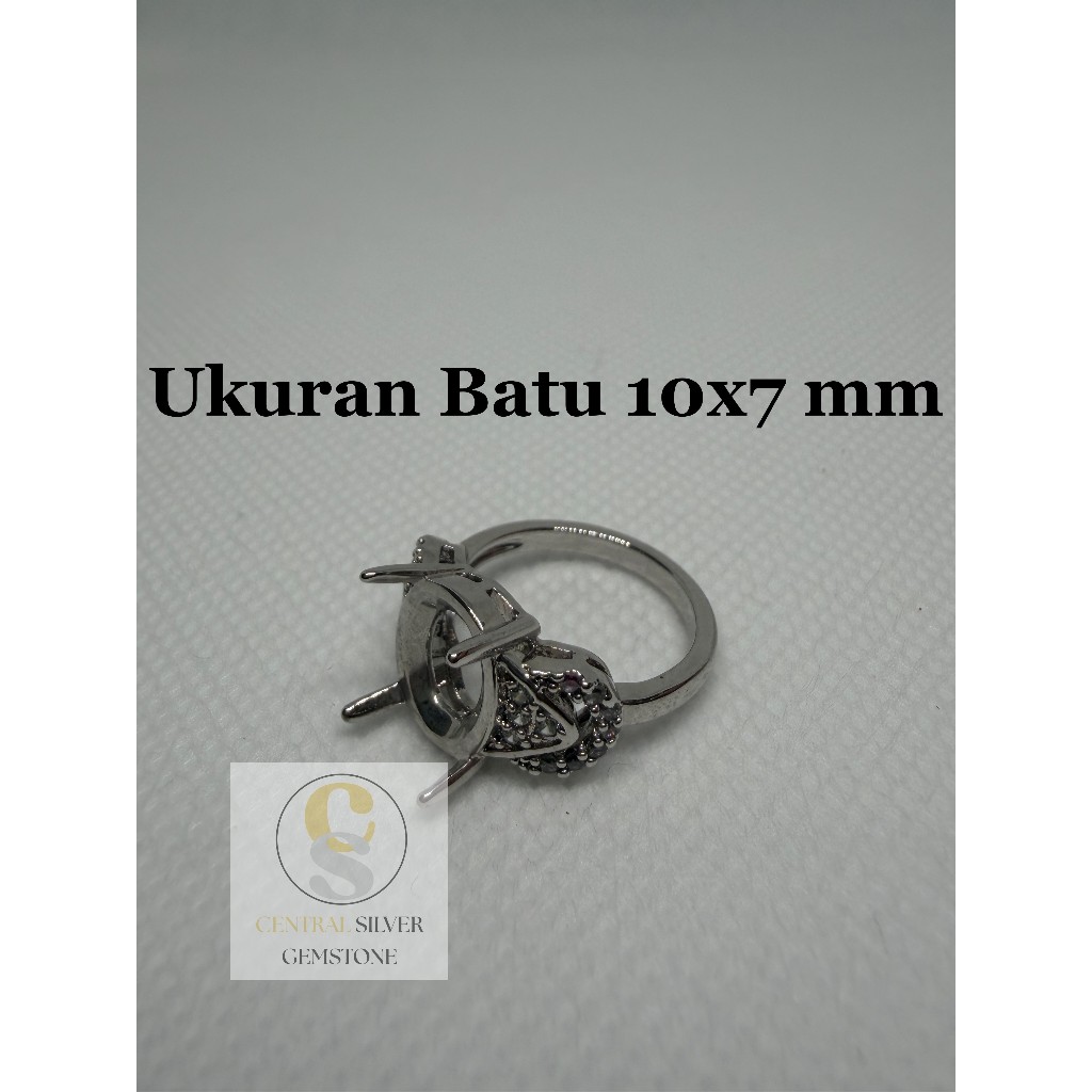 Emban Cincin Silver 925 wanita untuk batu akik [Ukuran 10x7 mm]
