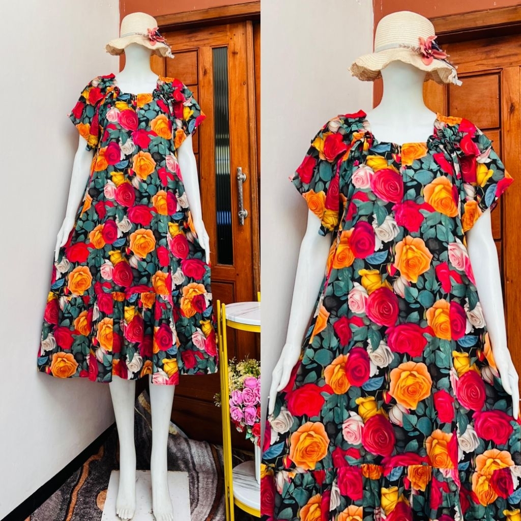 Daster Talia Busui Rayon Premium Tangan Dua Umpak Pundak Serut Tali