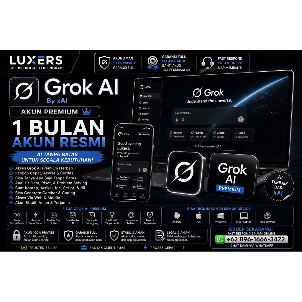 Grok AI Premium 1 Bulan | AI xAI Terbaru | Akses Full & Private