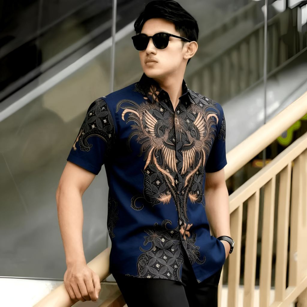 Baju Batik Pria Seragam  Nikahan Kantor Formal Pria Lengan Pendek