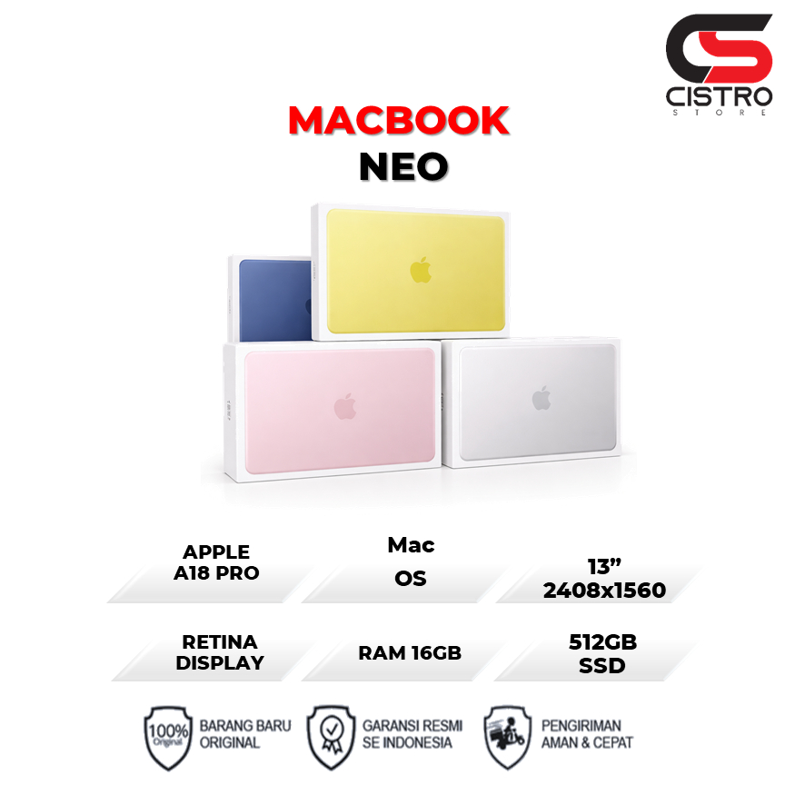 APPLE MACBOOK NEO 13 A18 PRO 6C CPU 256GB | 512GB GARANSI RESMI INDONESIA