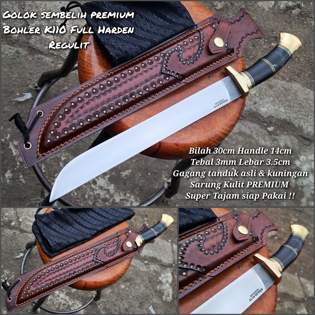 GOLOK PISAU SEMBELIH BAJA BOHLER K110 SARUNG KULIT ASLI 30 CM SUPER TAJAM