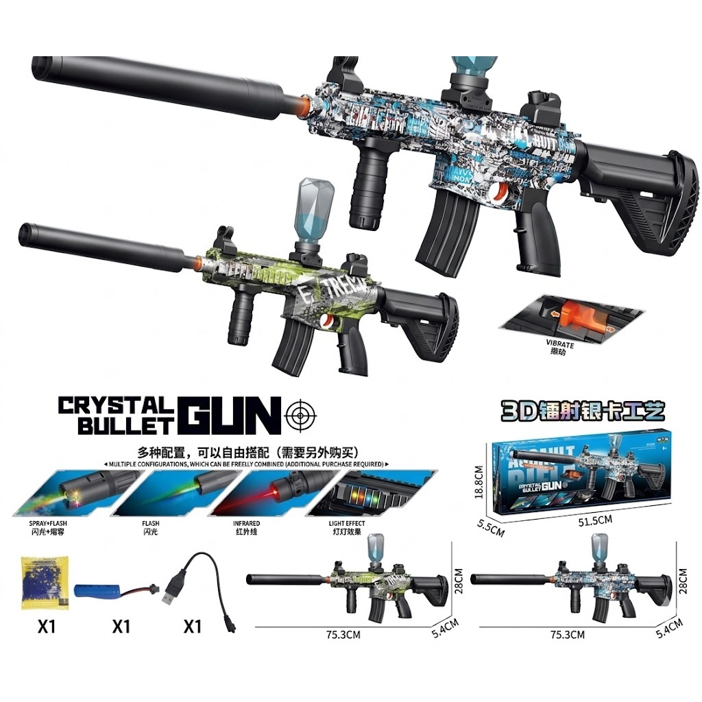 Mainan Tembakan Water Gel Blaster M416 Skala 1:1 Peluru Air Crystal Gun Otomatis Spray Flash Effect 